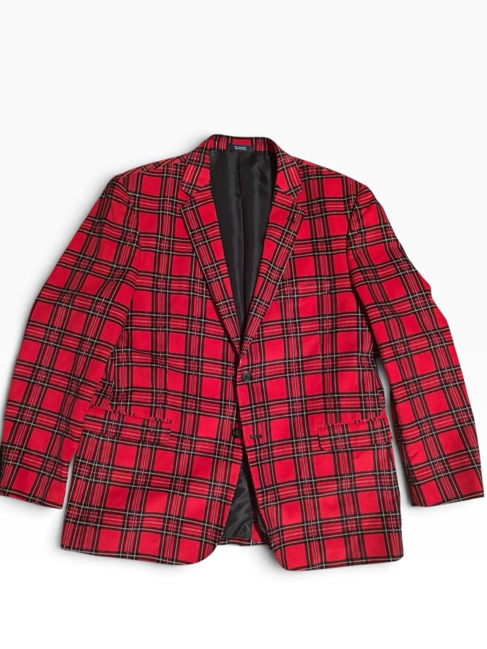 Saddlebred Red and Black Tartan Plaid Corduroy Sport Coat 44R